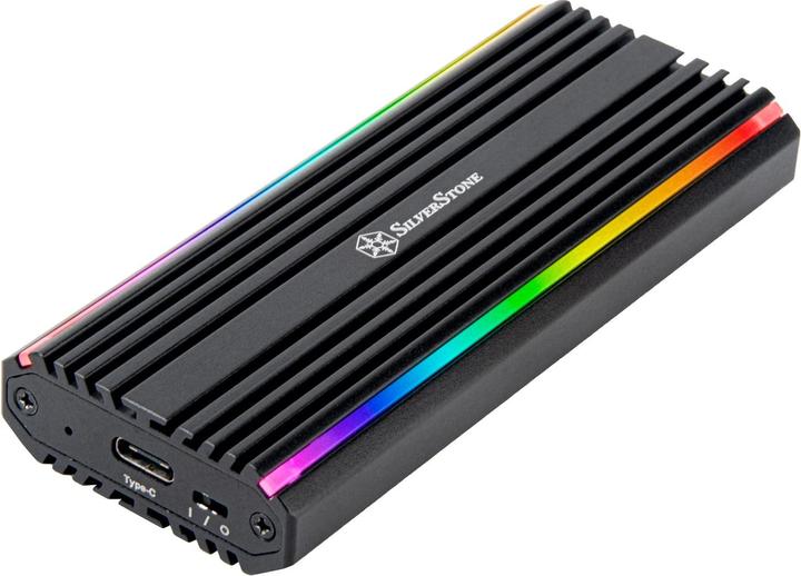 Actual product image Silverstone Technology SST-MS13 - USB-C 3.2 Gen2 10 Gbps NVMe / SATA M.2 SSD RGB Enclosure, 71175, Sc (M.2)