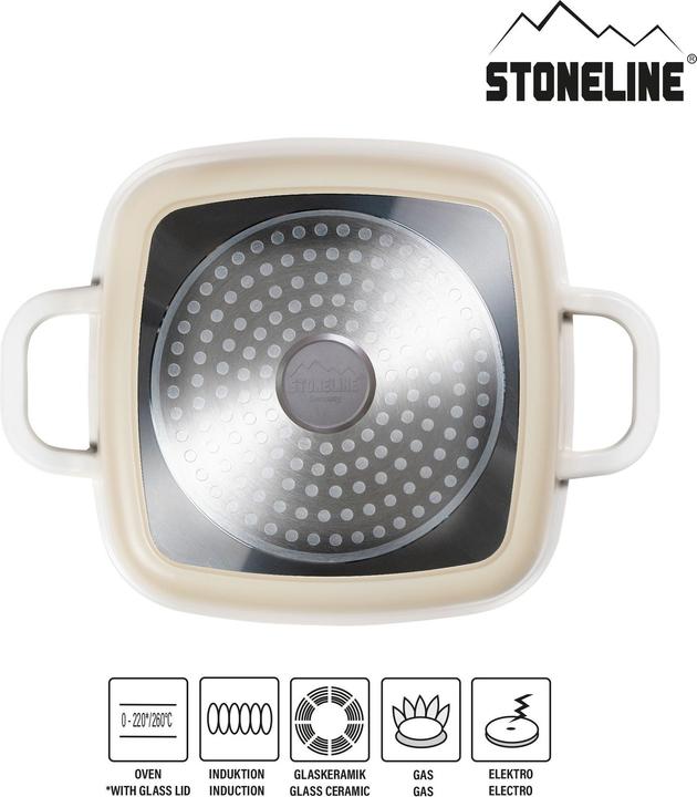 Produktbild Stoneline Creme Servierpfanne 20 x 20 cm mit Aroma Glasdeckel, Eckpfanne (Pfannenset + Topfset, Keramik)