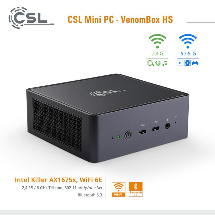 Produktbild CSL Mini-PC VenomBox HS (AMD Ryzen 7 7840HS, 8 GB, 1000 GB, Radeon 780M)
