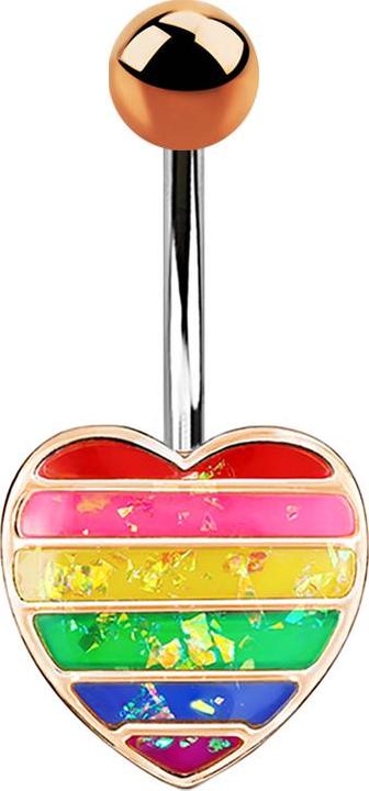 Star Piercing Banane rosegold Herz mit Opal Glitter regenbogen (Messing, Chirurgenstahl 316L)