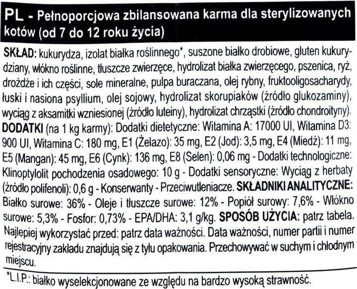 Nutritional values and ingredients Royal Canin Sterilised 37 (Adult, 1 pcs., 400 g)