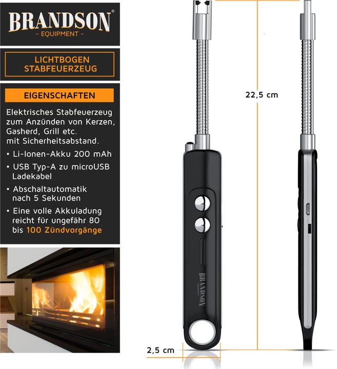 Produktbild Brandson 2x Stabfeuerzeug elektrisch, Kerzenanzünder, Lichtbogen Feuerzeug, USB aufladbar, für Kerze, Gasherd