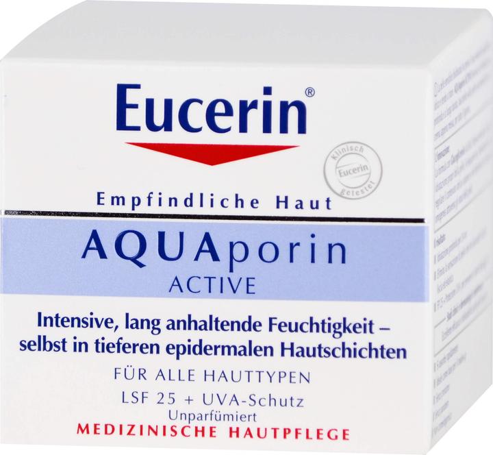 Actual product image Eucerin Sensitive skin AQUAporin active SPF 25, 50 ml cream (Suntan cream, SPF 25, 50 ml)