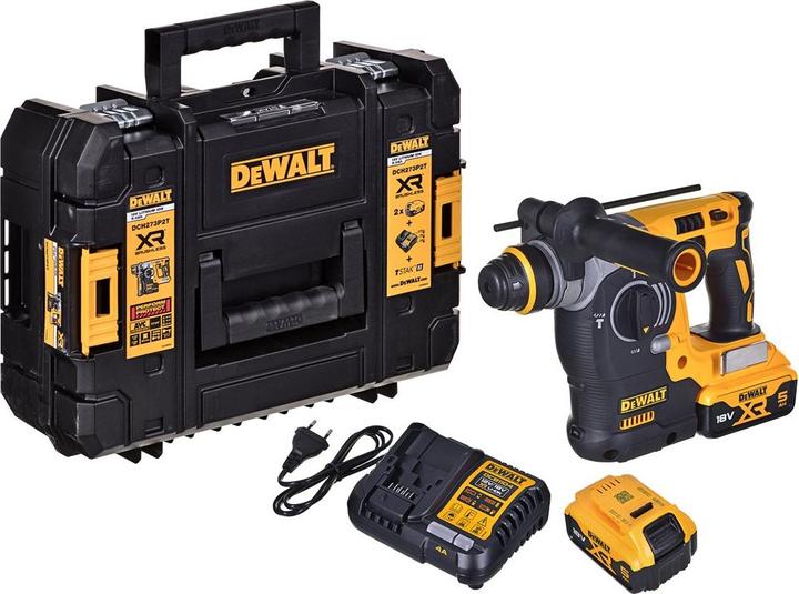 Produktbild DeWalt SDS-PLUS BOHRHAMMER 18V 2,1J 2 x 5,0Ah XR LI-ION KURZHAMMER TSTAK DCH273P2T (Akkubetrieb)
