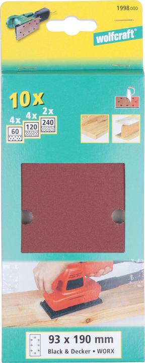 Actual product image wolfcraft wolfcraft 1 adhesive sanding set 10 pcs. 93x190mm (60, 120, 240)