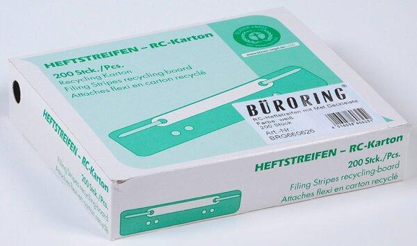 Actual product image Büroring Heftstreifen kurz, Recycling-Karton, weiss, Metalldeckleiste, 200 Stück