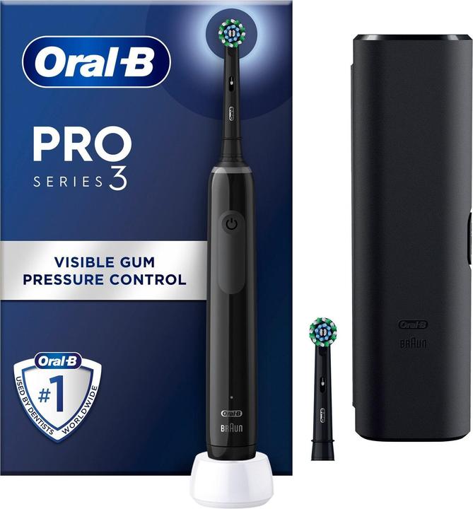 JTI Elektrische Zahnbürste Pro3 Schwarz + Extra Refill + TC (Oszillierende Zahnbürste)