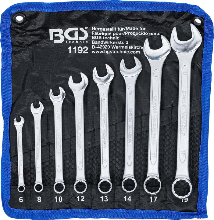 Produktbild BGS Maul-Ringschlüssel-Satz SW 6 - 19 mm 8-tlg. (19 mm, 6 mm, 12 mm, 14 mm, 16 mm, 10  mm, 18 mm, 7 mm, 17 mm, 11 mm, 15 mm, 8 mm, 9 mm, 13 mm)