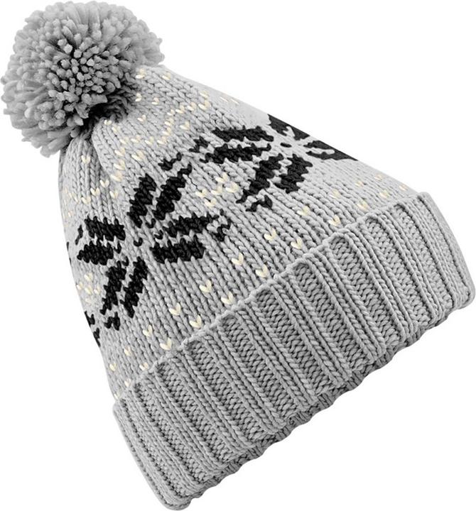Beechfield Strickmütze mit Bommel SchneeflockenMuster (One Size)