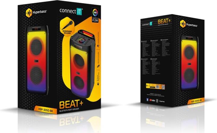 Immagine prodotto Connect IT Hyperbass BEAT+ riproduttore bluetooth per feste, 2x30W, BT, USB, MicroSD, microfono, DO, ČERNÝ (10 h, Porta USB)