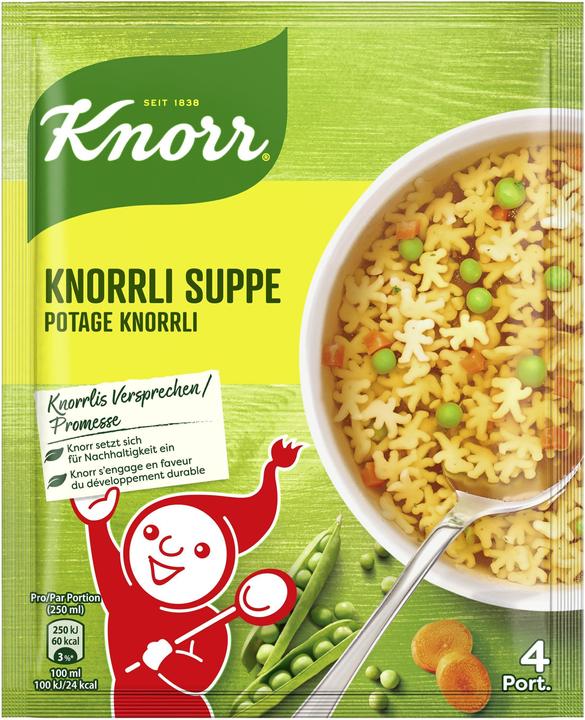 Produktbild Knorr Knorrli Suppe Beutel, mit Knorrli Teigwaren eine vollwertige Suppe, die nicht nur Kindern schmeckt