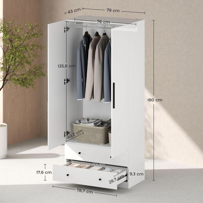 Produktbild Swisshandel24 Kleiderschrank Mehrzweckschrank 2-türig mit Kleiderstange und 2 Schubladen