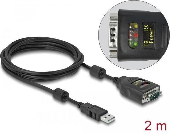 Immagine prodotto Delock Adattatore da USB 2.0 Type-A a Seriale RS-232 D-Sub 9 Pin 2,5 kV Isolamento galvanico 2 m (2 m, Cavi industriali)