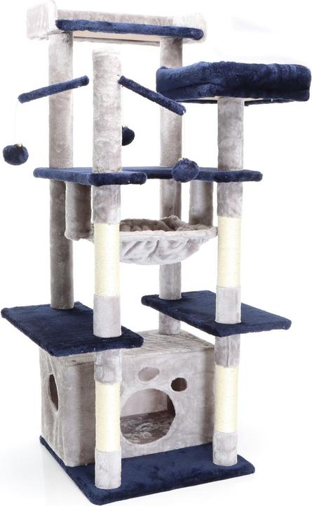 Fudajo Cat Tree Light Grey Scratching Tree 134cm High Climbing Tree with Cat House and Hammock (134 cm, Light grey)