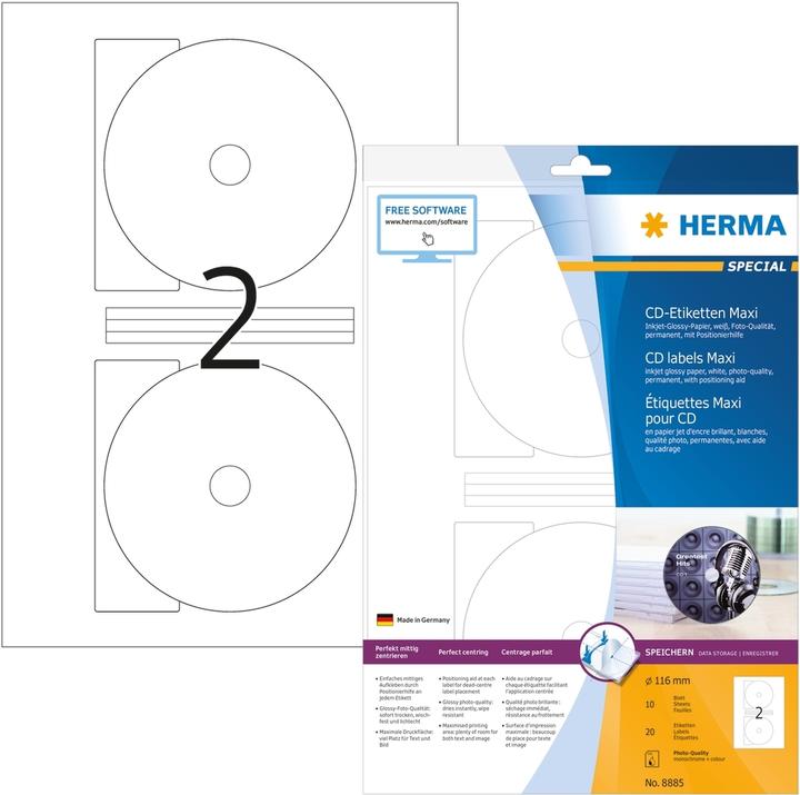 Produktbild HERMA Inkjet CD-Etiketten Maxi Ø Papier
