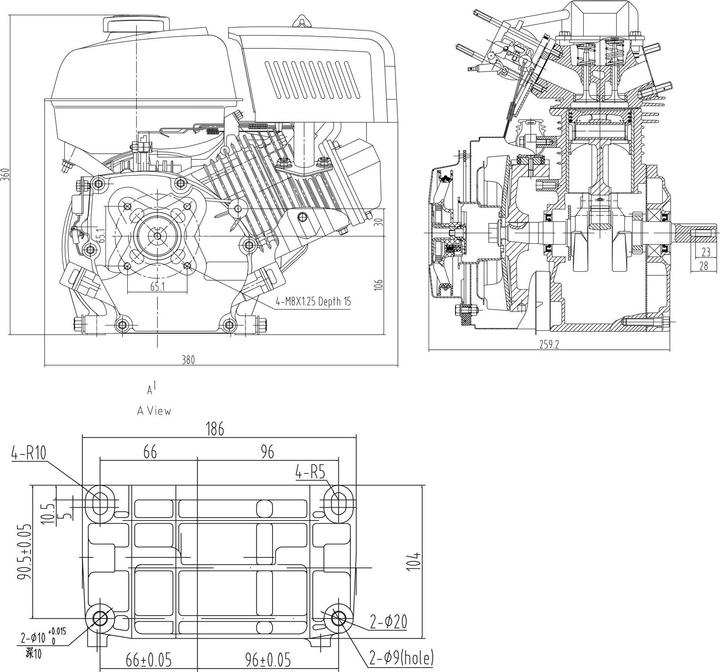 Immagine prodotto Wiltec LIFAN 168 Motore essenza 4,8kW (6,5CV) 4-tempi 20mm Monocilindro con motore elettrico 12V