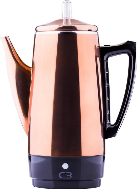 C3 Basic Percolator 12 cup, Copper colour, Stainless Steel, Electric coffee percolator, 1.8 L, Ground (1.80 l)