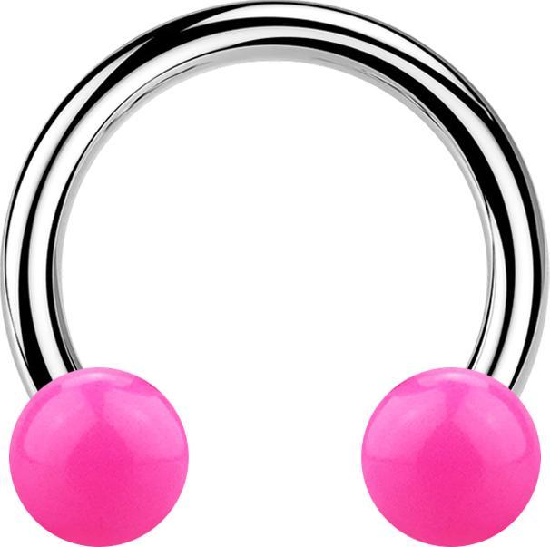 Star Piercing Micro Circular Barbell silber mit zwei Kugeln pink (Chirurgenstahl 316L, ohne Messing, Acryl)