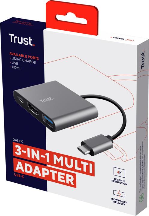Immagine prodotto Trust Dalyx - USB 3.2 Gen 1 (3.1 Gen 1) Type-C - HDMI - USB 3.2 Gen 1 (3.1 Gen 1) Type (USB-C, 3 Porti)