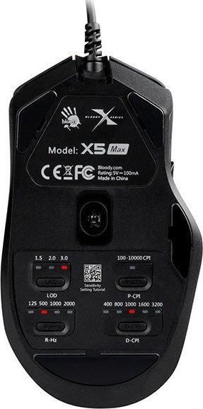 Actual product image Bloody X5 Max Maus Beidhändig USB Typ-A 10000 DPI (Cable)
