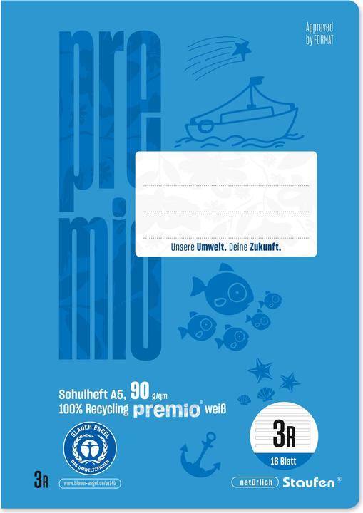 Produktbild Staufen Schulheft Premio, DIN A5, 3. Schuljahr mit Rand, LIN3R, 16 Blatt (A5, Liniert)