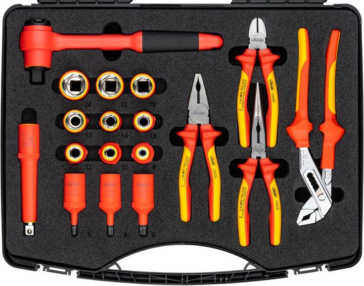 Image du produit Vigor Jeu d'outils VDE ∙ V5632 ∙ Carré creux 12,5 mm (1/2 pouce) ∙ Profil à 6 pans extérieurs, Prof… (29 pièces)