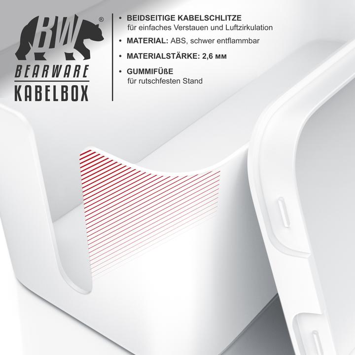 Actual product image Bearware Cable box set, 2 sizes, plastic, rubber feet, cable management, for socket strip, cable box