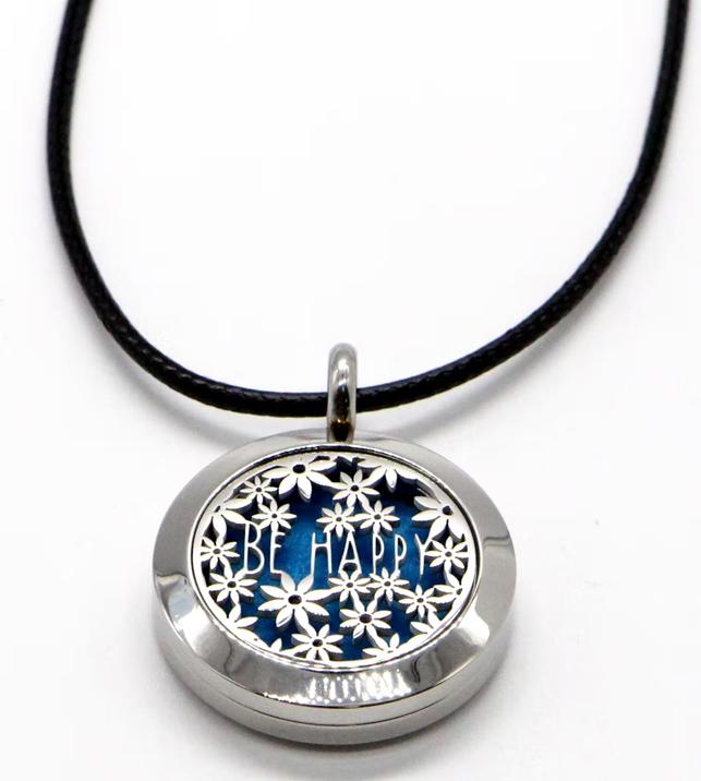 Zen Arôme Duft-Schmuck Halskette mit Anhänger No.4 für Ätherisches Öl, Parfum - Edelstahl mit Lederb (Leder, Edelstahl)