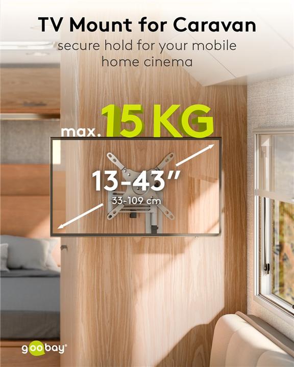Produktbild Goobay TV-Wandhalterung Caravan FULLMOTION M, Silber (Wand, 43", 15 kg)