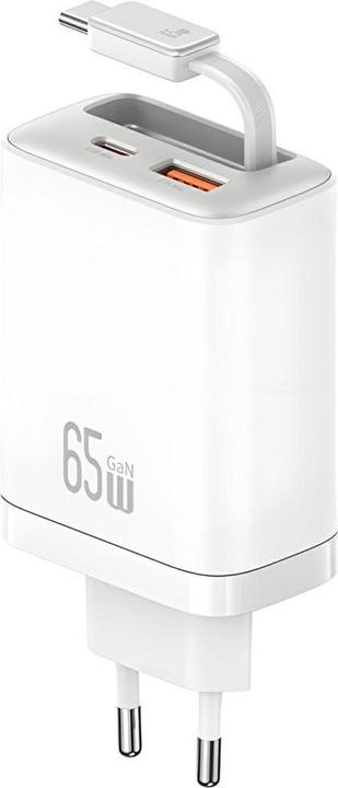 Image du produit Usams CC299 65W Fast Charger With Retractable Type-C Cable (EU) - Xiang Series White (65 W)