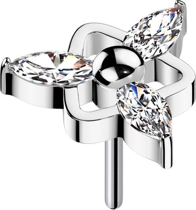 Star Piercing Threadless dreieck silber drei Ovale Kristalle silber (Titan G23, ohne Messing)