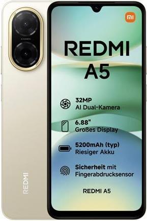 Image du produit Xiaomi Redmi A5 4G (128 Go, Or Sandy, 6.88", Double SIM, 32 Mpx, 4G)