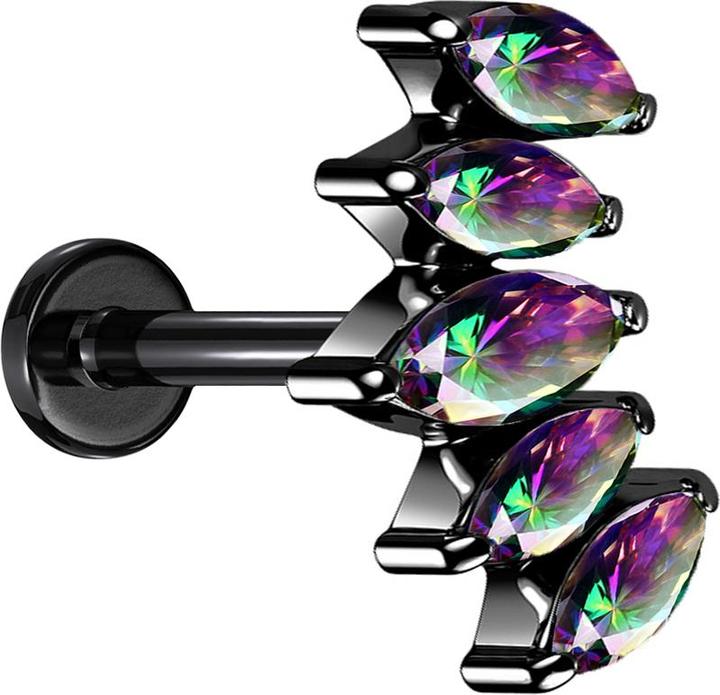 Actual product image Star Piercing Micro Labret internal thread black fan with crystals dark multicolour (Surgical steel 316L, Organic)