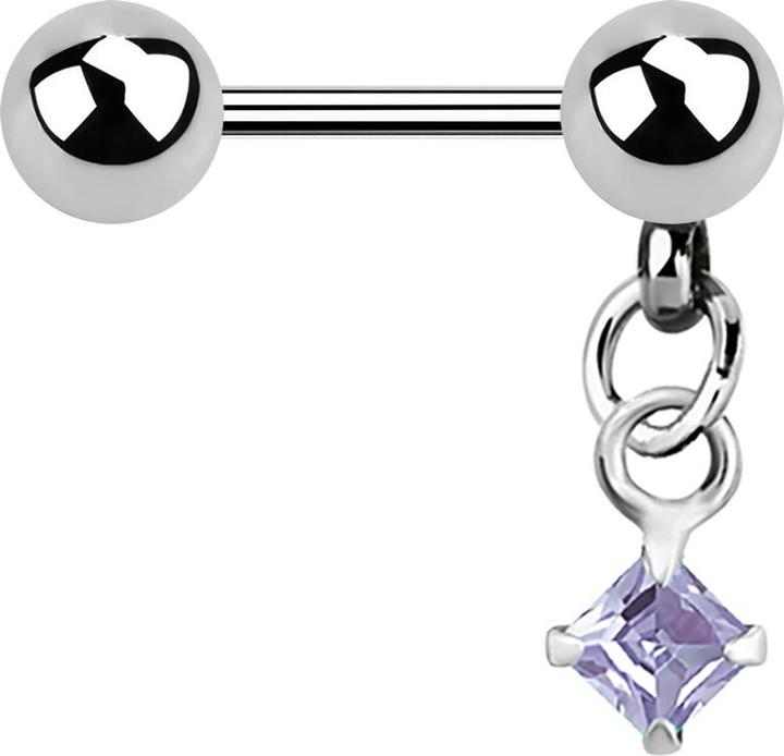 Star Piercing Micro Barbell silber mit Kugel und Anhänger Quadrat Kristall lavendel (Chirurgenstahl 316L, ohne Messing)