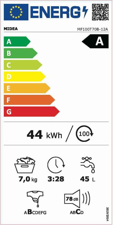 Label énergétique Midea MT100W70WB-12A (7 kg)