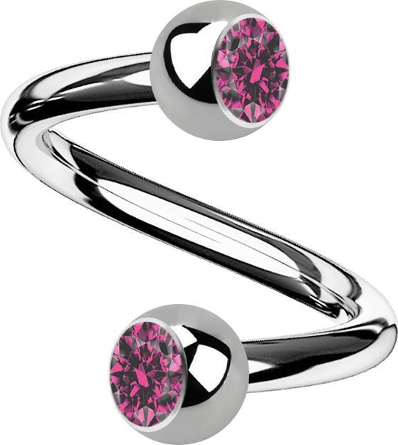 Star Piercing Micro Spirale silber mit zwei Kugeln Kristall pink (Titan G23, ohne Messing)