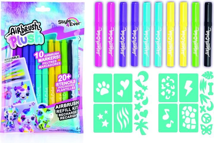 Actual product image Canal Toys Airbrush Plush - Refill Kit 10 pens (256) (Violet, Turquoise, Yellow, Green, Black, 10 x)