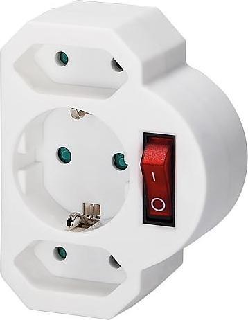 EGB Combination adapter 2+1 with switch white (CEE 7/3, 3 x)