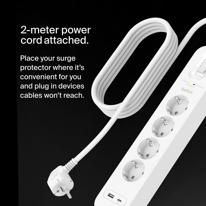 Produktbild Belkin Surgemaster Überspannungsschutz (4 x, USB-A, CEE 7/3, USB-C, 2 m)