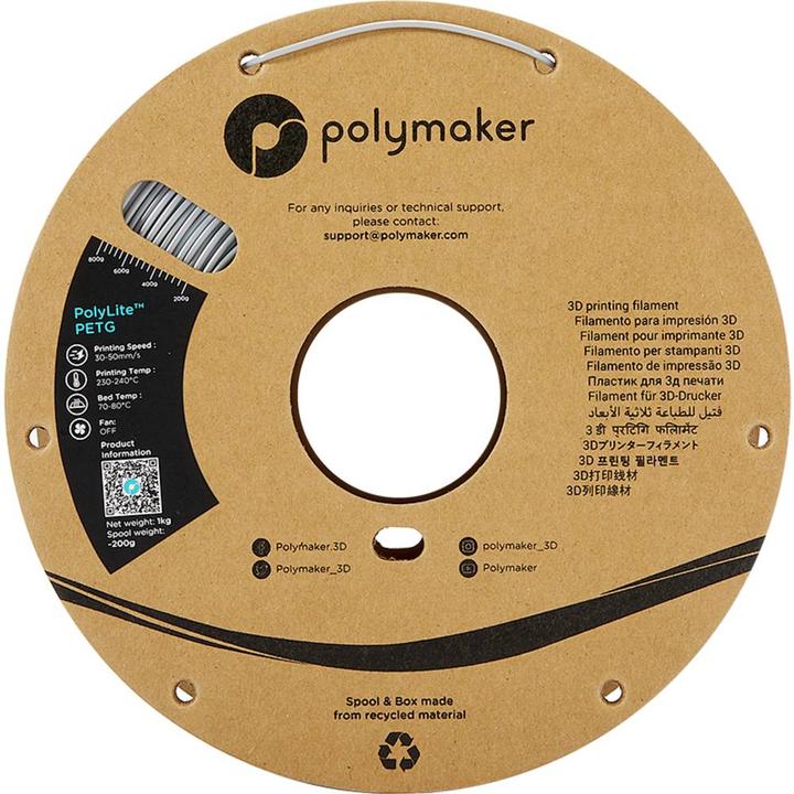 Actual product image Polymaker PolyLite PETG V2 - Grey - 1.75mm (PETG, 1.75 mm, 1000 g, Grey)