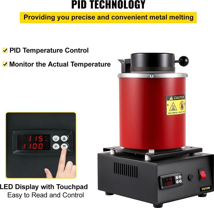 Image du produit Vevor Four de fusion des métaux 1750 W - 3Kg (1 x)
