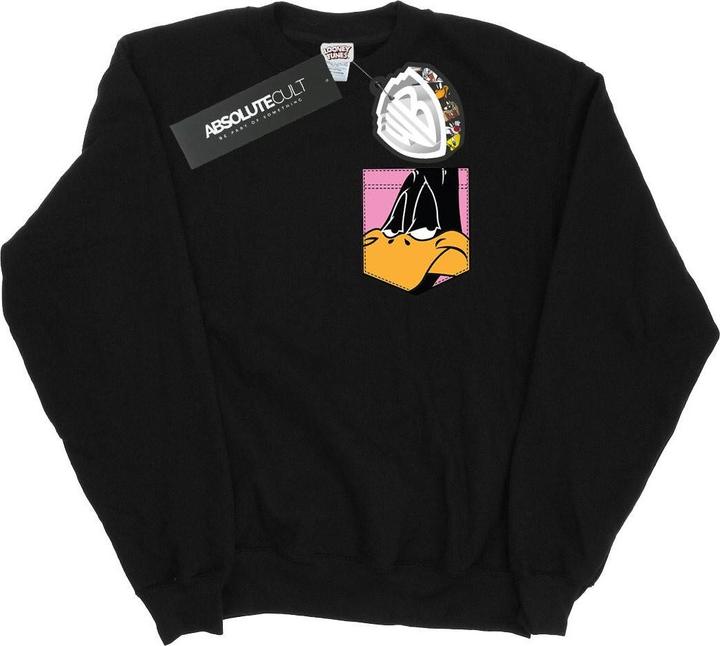 Looney Tunes Daffy Duck Face Faux Pocket Sweatshirt (S)