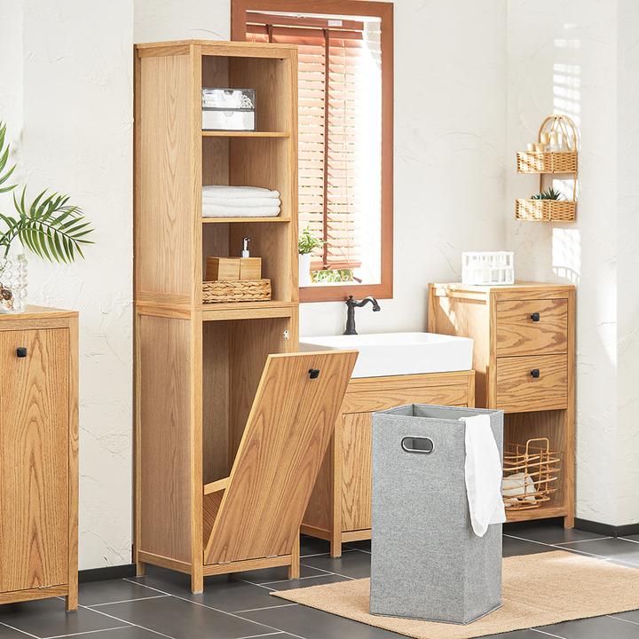 Produktbild SoBuy Badschrank schmal mit Wäschesack