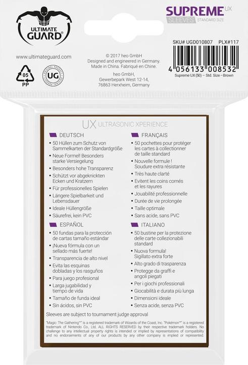 Immagine prodotto Ultimate Guard UGD010807 - Suprema UX 50 buste per carte di credito di dimensioni standard, marrone