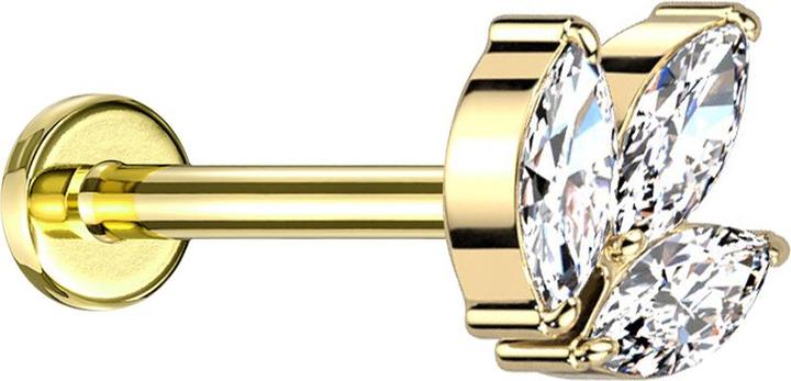 Actual product image Star Piercing Micro Threadless Labret gold-plated three oval crystals silver (Titanium G23, without brass)