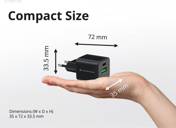 Actual product image Conceptronic Charger 2Port 20W,1xUSB-C,1xUSB-A Desk PD bw (20 W)