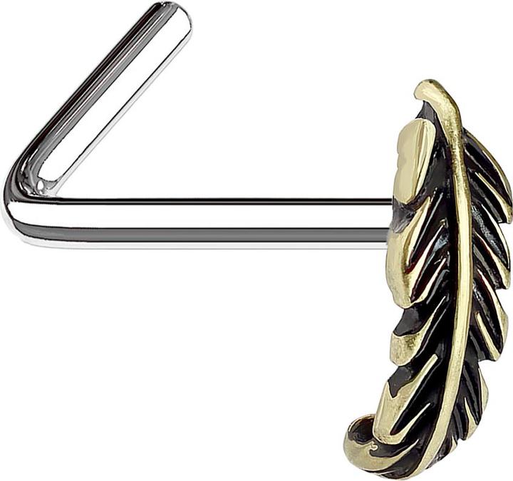 Star Piercing Nasenstecker gewinkelt vergoldet Blatt (Chirurgenstahl 316L)