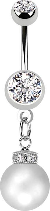 Immagine prodotto Star Piercing Banana d'argento con due palline di cristallo d'argento ciondolo con perla d'argento (Acciaio chirurgico 316L/ottone)