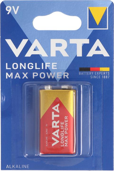 Produktbild Varta 4722 Longlife Max Power 9V-Block, 9V Batterie ideal für Rauchmelder, Rauchwarnmelder (1 Stk., 9V Block, 580 mAh)