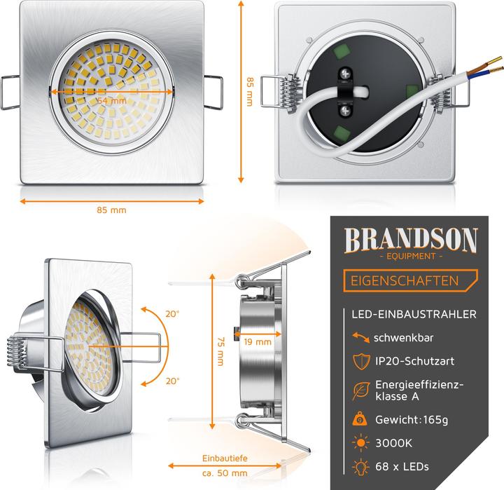 Produktbild Brandson 6x LED Deckenspot, schwenkbarer Einbaustrahler, Edelstahl Optik Einbauleuchte, Einbauspot Warmweiss (320 lm)